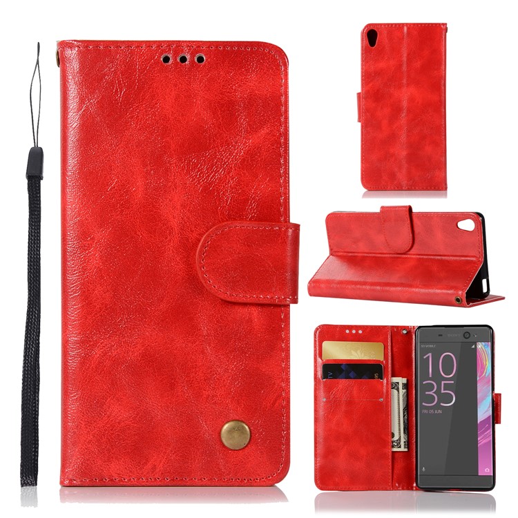 Premium Vintage PU Leather Wallet Case Cover Shell for Sony Xperia L1 - Red-1