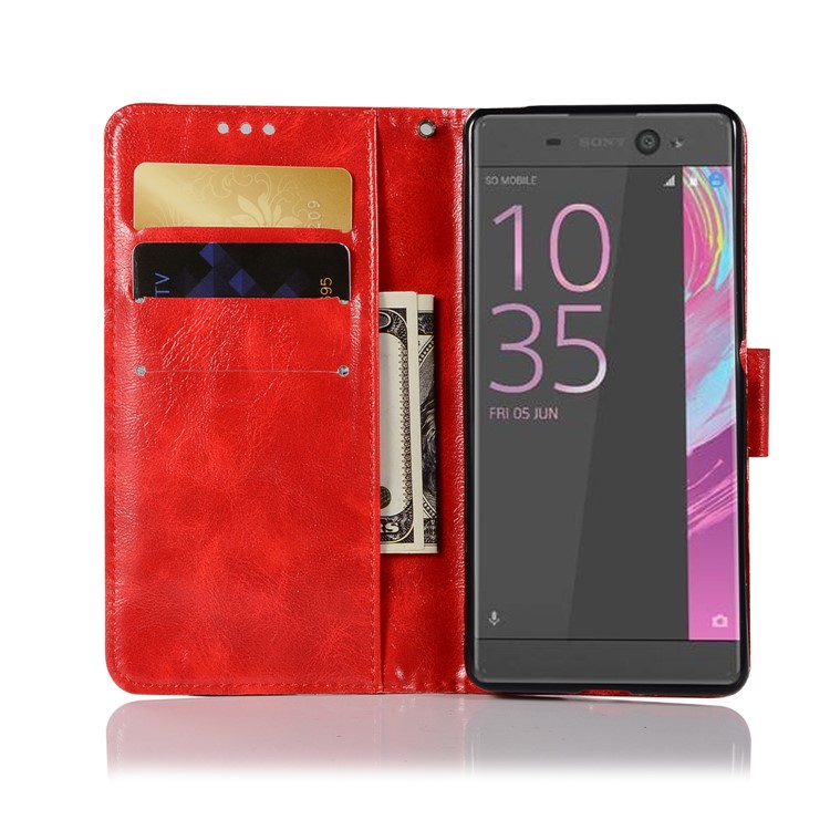 Premium Vintage PU Leather Wallet Case Cover Shell for Sony Xperia L1 - Red-4