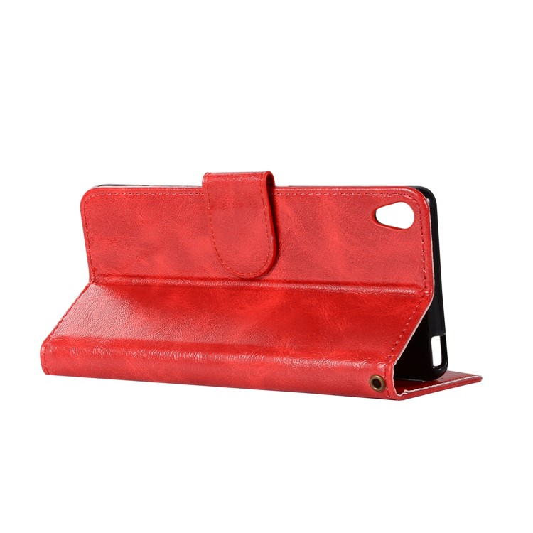 Premium Vintage PU Leather Wallet Case Cover Shell for Sony Xperia L1 - Red-6
