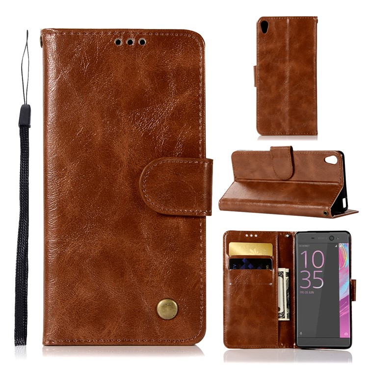 Premium Vintage PU Leather Wallet Stand Shell Case for Sony Xperia L1 - Coffee-1