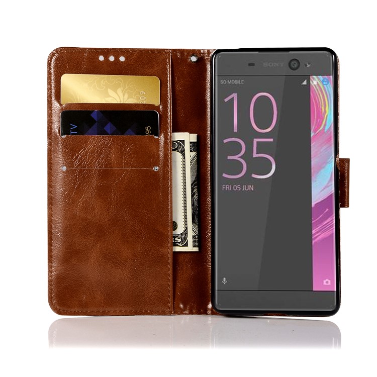 Premium Vintage PU Leather Wallet Stand Shell Case for Sony Xperia L1 - Coffee-4