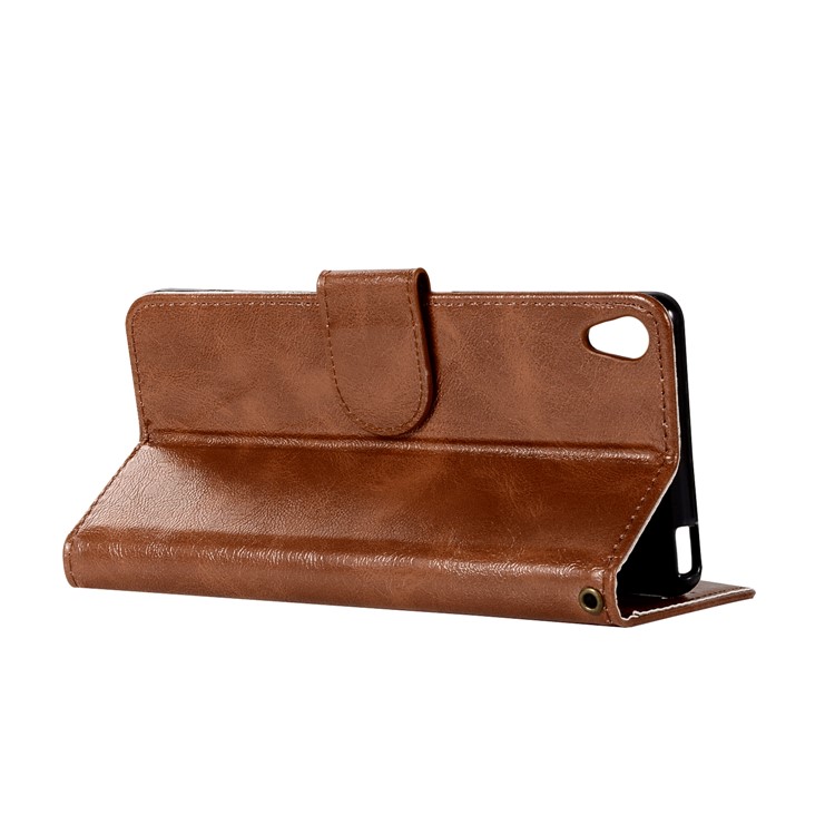 Premium Vintage PU Leather Wallet Stand Shell Case for Sony Xperia L1 - Coffee-6
