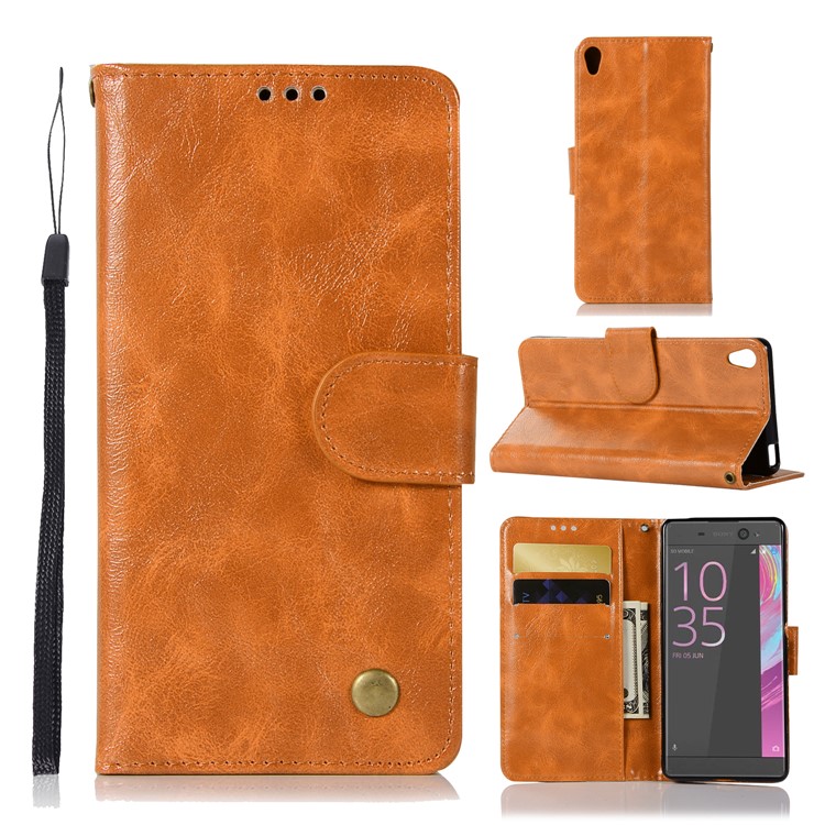 Premium Vintage PU Leather Wallet Cover Shell for Sony Xperia L1 - Brown-1