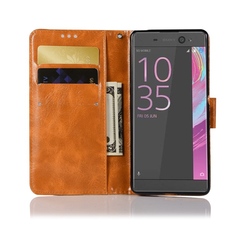 Premium Vintage PU Leather Wallet Cover Shell for Sony Xperia L1 - Brown-4