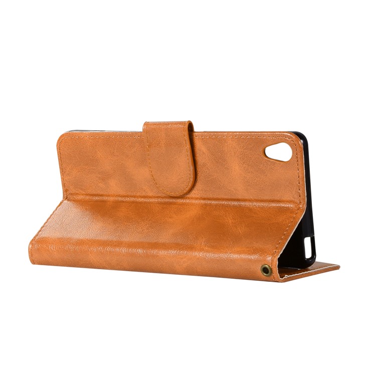 Premium Vintage PU Leather Wallet Cover Shell for Sony Xperia L1 - Brown-6