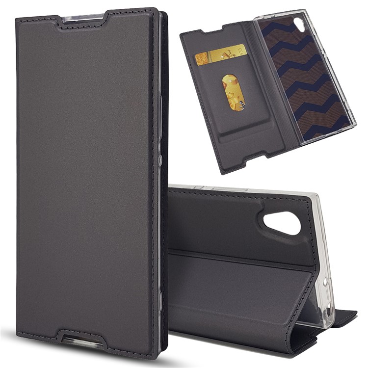 Magnetischer Adsorption Stand Leder Kartenhalter Abdeckung Zubehör Für Sony Xperia XA1 - Schwarz-1
