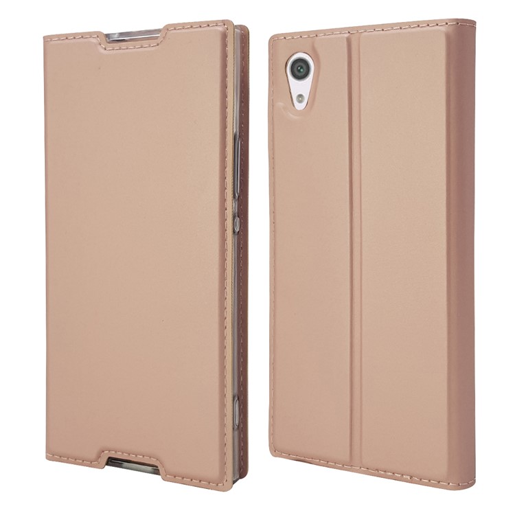 Magnetic Adsorption Stand Leather Card Holder Phone Casing for Sony Xperia XA1 - Rose Gold-3