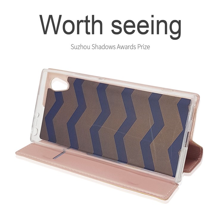 Magnetic Adsorption Stand Leather Card Holder Phone Casing for Sony Xperia XA1 - Rose Gold-4