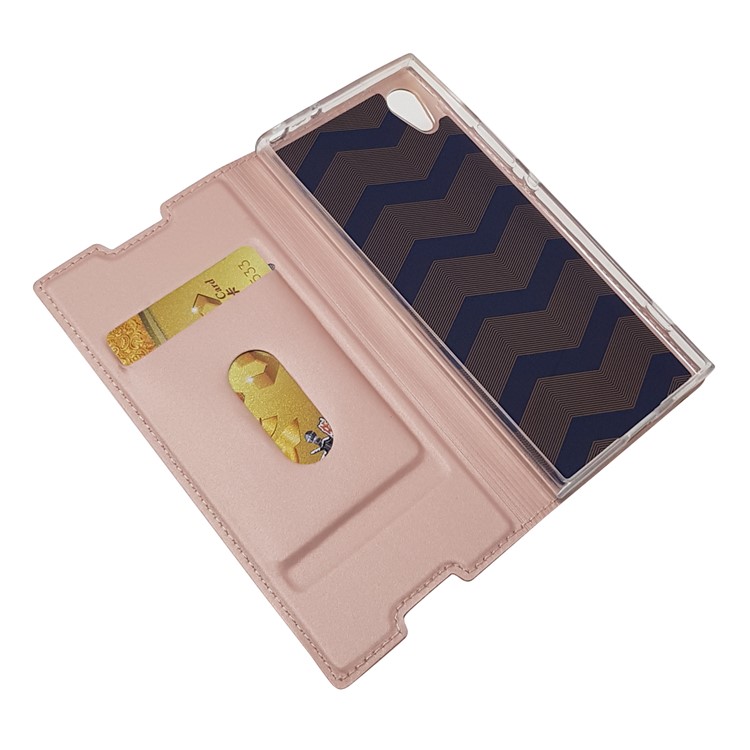 Magnetic Adsorption Stand Leather Card Holder Phone Casing for Sony Xperia XA1 - Rose Gold-7
