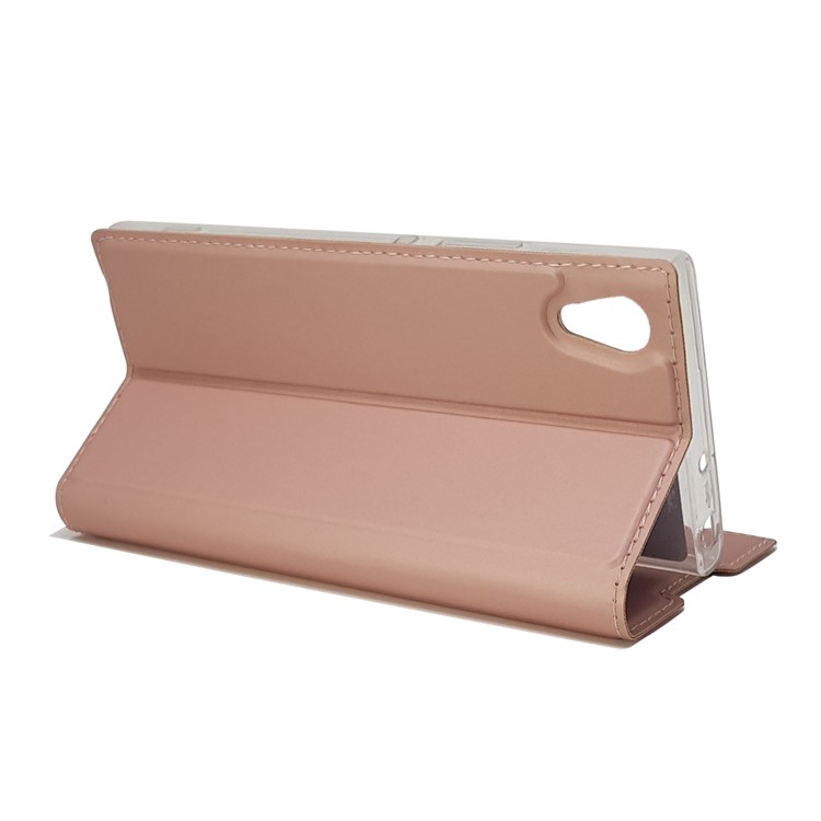 Magnetic Adsorption Stand Leather Card Holder Phone Casing for Sony Xperia XA1 - Rose Gold-8