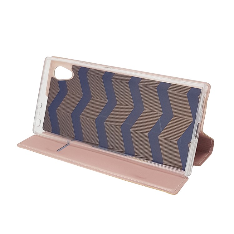 Magnetic Adsorption Stand Leather Card Holder Phone Casing for Sony Xperia XA1 - Rose Gold-9