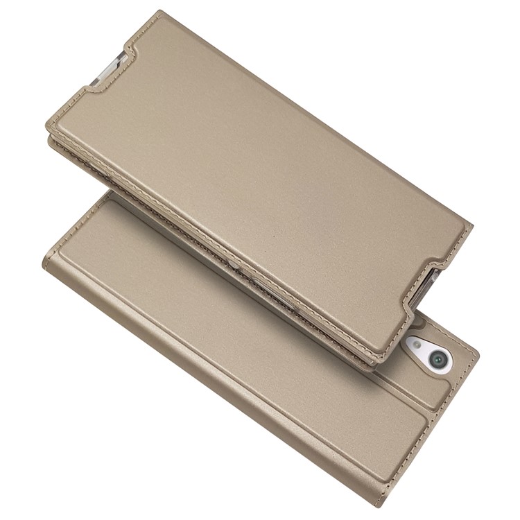 For Sony Xperia XA1 Magnetic Adsorption Stand Leather Card Holder Protective Case - Gold-2