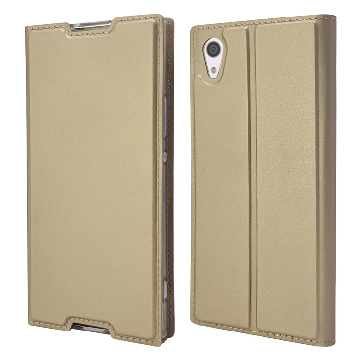 For Sony Xperia XA1 Magnetic Adsorption Stand Leather Card Holder Protective Case - Gold-3