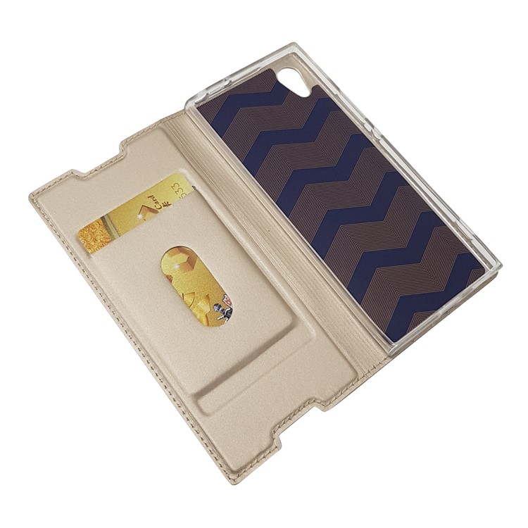 For Sony Xperia XA1 Magnetic Adsorption Stand Leather Card Holder Protective Case - Gold-6