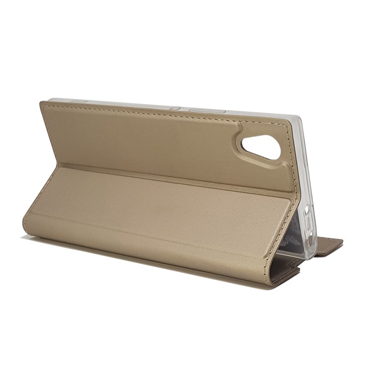 For Sony Xperia XA1 Magnetic Adsorption Stand Leather Card Holder Protective Case - Gold-7