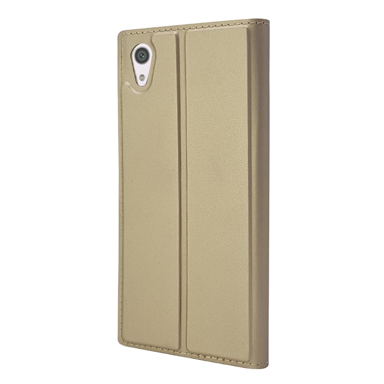 For Sony Xperia XA1 Magnetic Adsorption Stand Leather Card Holder Protective Case - Gold-9