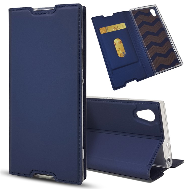 Magnetic Adsorption Leather Card Holder Cover with Stand for Sony Xperia XA1 - Dark Blue-1