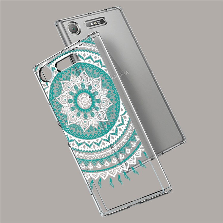 Mandala Flower TPU + PC Hybrid Cover Case for Sony Xperia XZ1 - Cyan-4