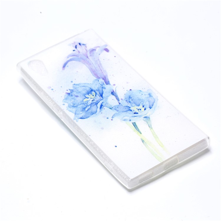 Pattern Printing TPU Cell Phone Case for Sony Xperia XA1 - Blue Flowers-3