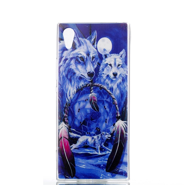 Pattern Printing TPU Shell Cover Case for Sony Xperia XA1 - Wolf and Dream Catcher-1