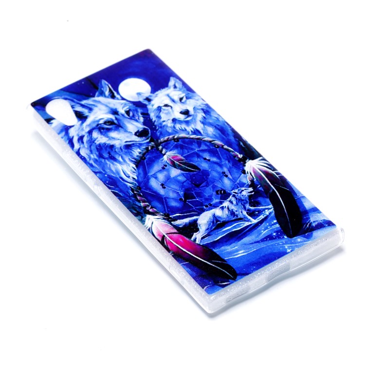 Pattern Printing TPU Shell Cover Case for Sony Xperia XA1 - Wolf and Dream Catcher-3