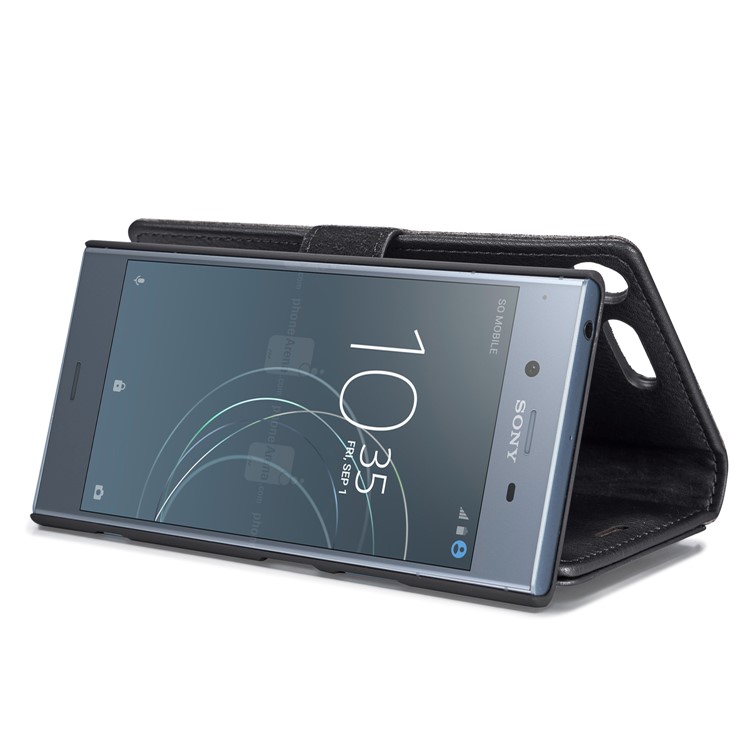 DG.MING Detachable 2-in-1 Split Leather Wallet Shell + PC Back Case for Sony Xperia XZ1 - Black-10