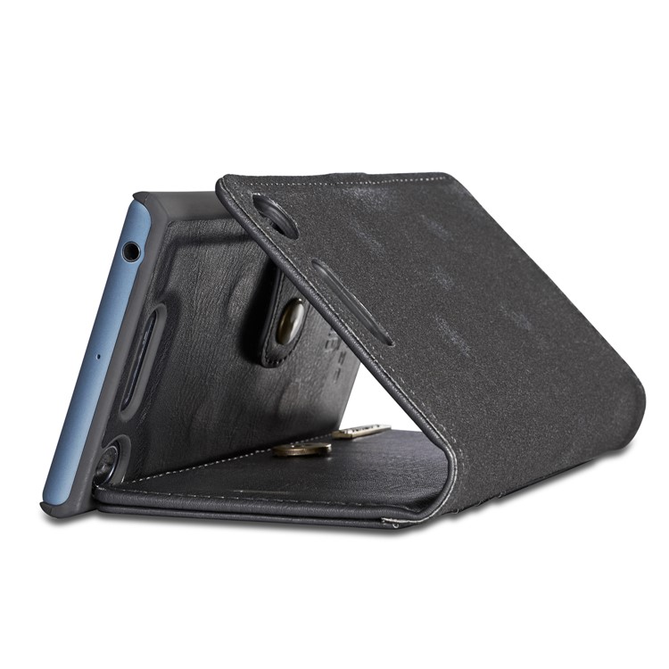 DG.MING Detachable 2-in-1 Split Leather Wallet Shell + PC Back Case for Sony Xperia XZ1 - Black-11