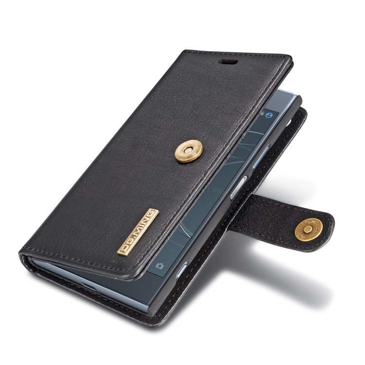 DG.MING Detachable 2-in-1 Split Leather Wallet Shell + PC Back Case for Sony Xperia XZ1 - Black-12
