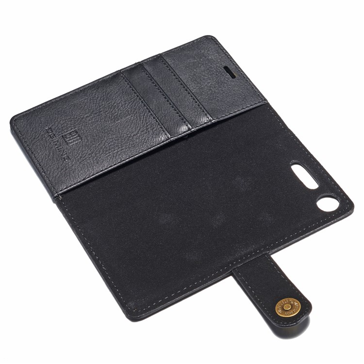 DG.MING Detachable 2-in-1 Split Leather Wallet Shell + PC Back Case for Sony Xperia XZ1 - Black-14