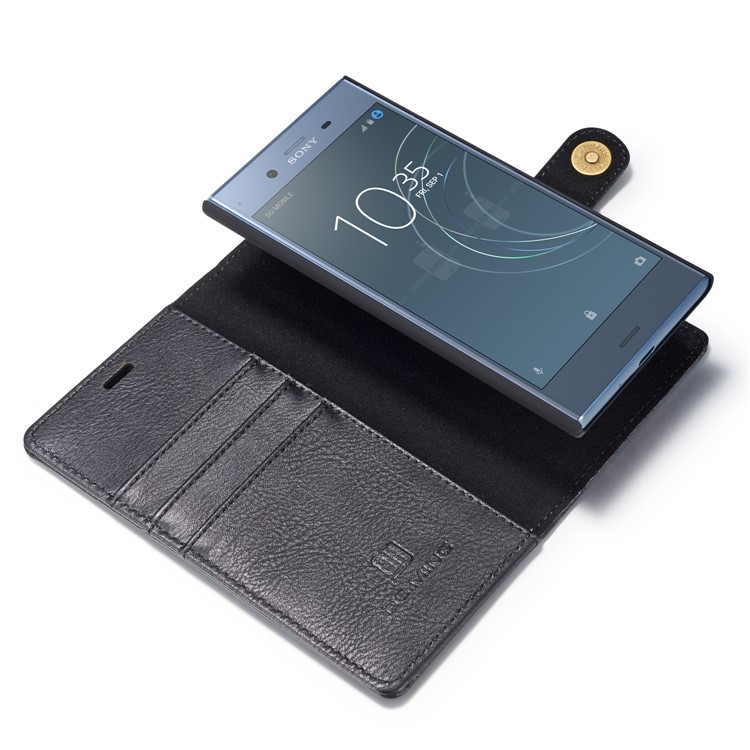 DG.MING Detachable 2-in-1 Split Leather Wallet Shell + PC Back Case for Sony Xperia XZ1 - Black-15