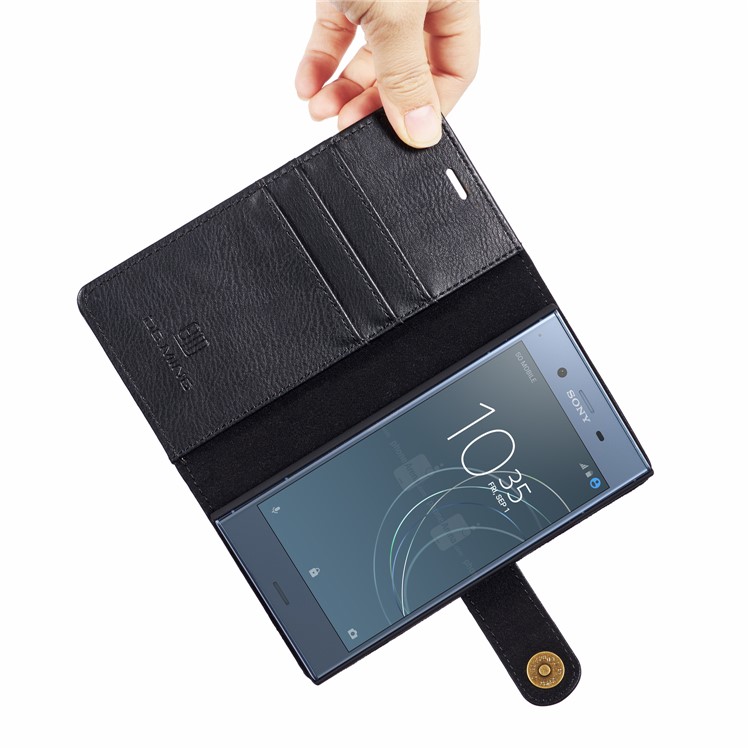 DG.MING Detachable 2-in-1 Split Leather Wallet Shell + PC Back Case for Sony Xperia XZ1 - Black-16