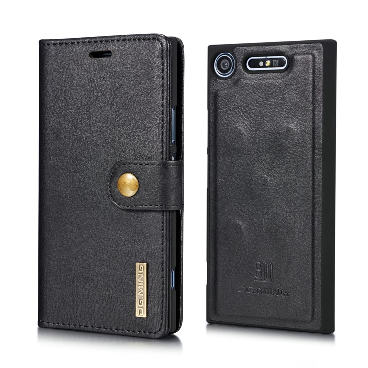 DG.MING Detachable 2-in-1 Split Leather Wallet Shell + PC Back Case for Sony Xperia XZ1 - Black-17