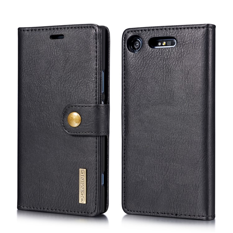 DG.MING Detachable 2-in-1 Split Leather Wallet Shell + PC Back Case for Sony Xperia XZ1 - Black-2