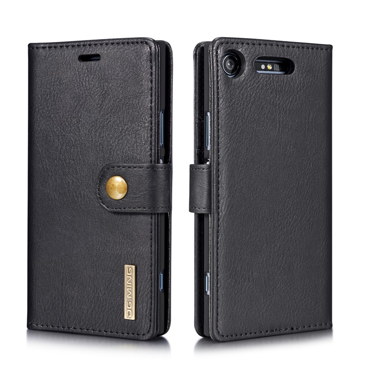 DG.MING Detachable 2-in-1 Split Leather Wallet Shell + PC Back Case for Sony Xperia XZ1 - Black-3
