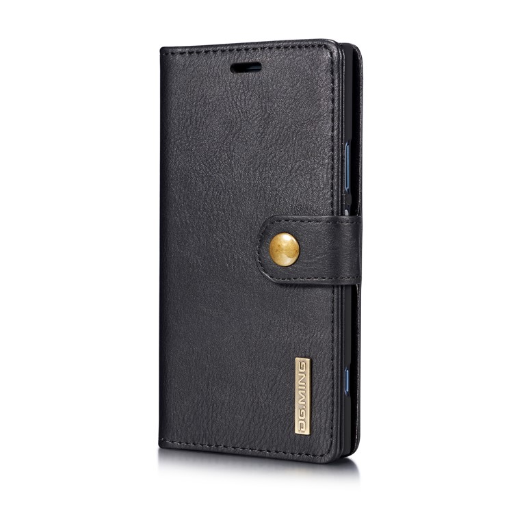 DG.MING Detachable 2-in-1 Split Leather Wallet Shell + PC Back Case for Sony Xperia XZ1 - Black-4