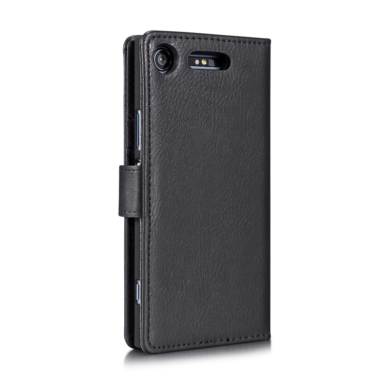 DG.MING Detachable 2-in-1 Split Leather Wallet Shell + PC Back Case for Sony Xperia XZ1 - Black-7