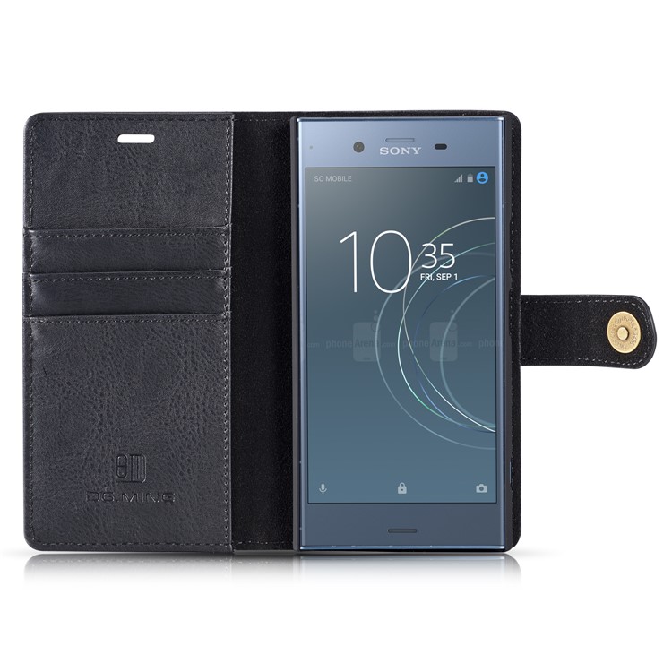 DG.MING Detachable 2-in-1 Split Leather Wallet Shell + PC Back Case for Sony Xperia XZ1 - Black-8