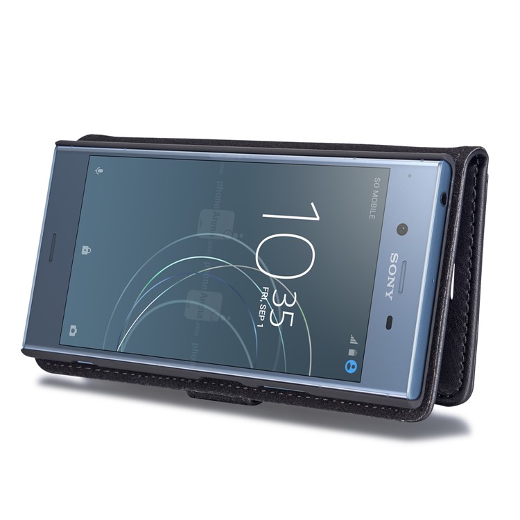 DG.MING Detachable 2-in-1 Split Leather Wallet Shell + PC Back Case for Sony Xperia XZ1 - Black-9