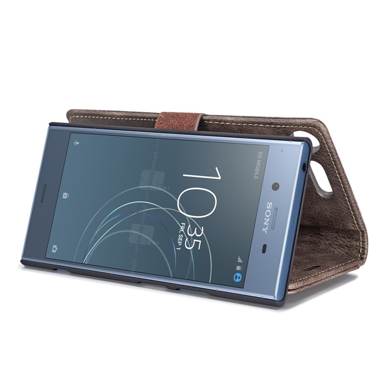 DG.MING Detachable 2-in-1 Split Leather Wallet Cover + PC Back Case for Sony Xperia XZ1 - Grey-10