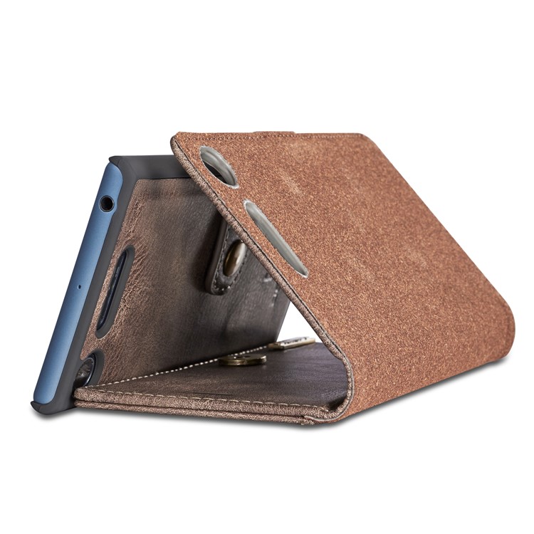 DG.MING Detachable 2-in-1 Split Leather Wallet Cover + PC Back Case for Sony Xperia XZ1 - Grey-11