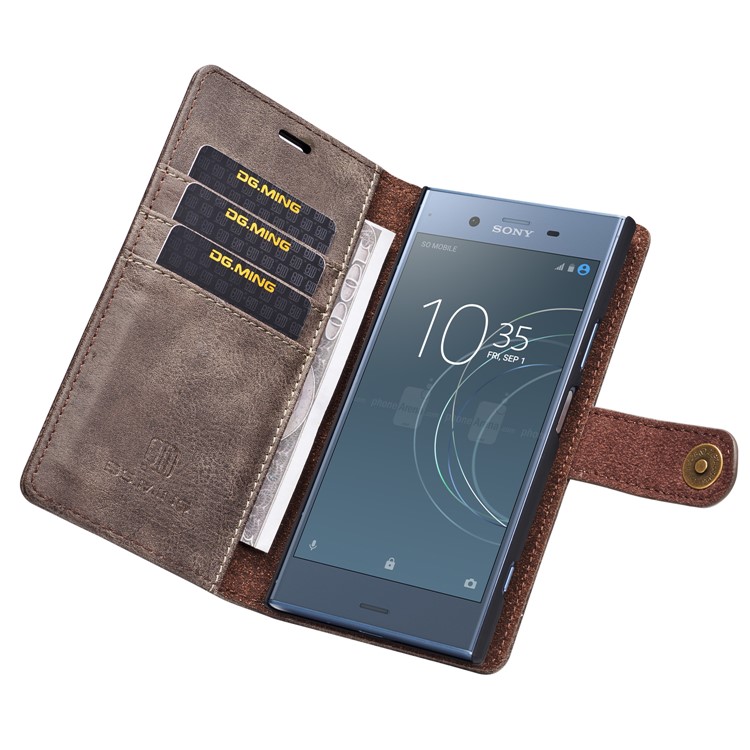 DG.MING Detachable 2-in-1 Split Leather Wallet Cover + PC Back Case for Sony Xperia XZ1 - Grey-13