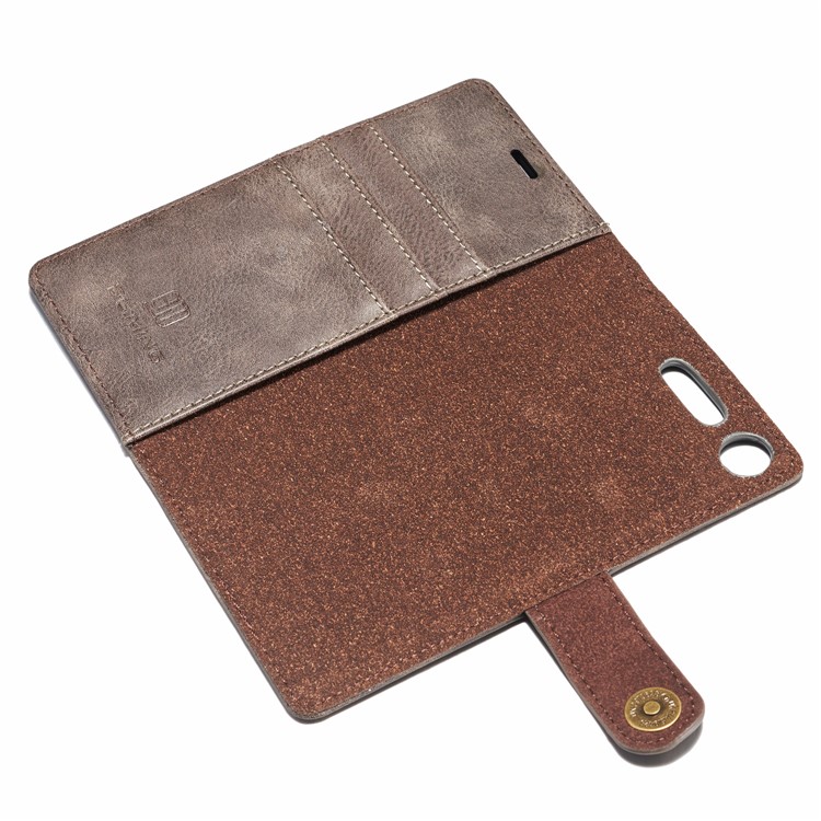 DG.MING Detachable 2-in-1 Split Leather Wallet Cover + PC Back Case for Sony Xperia XZ1 - Grey-14