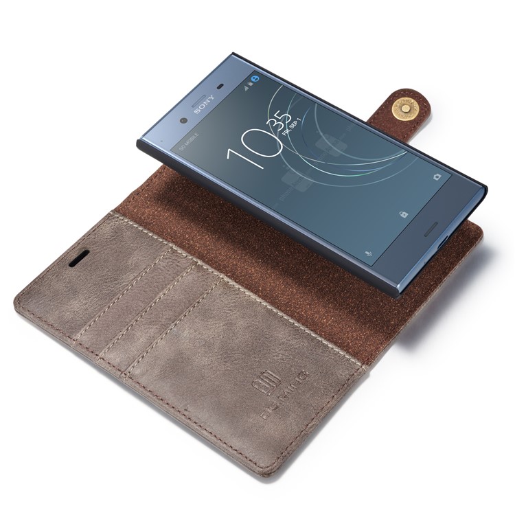 DG.MING Detachable 2-in-1 Split Leather Wallet Cover + PC Back Case for Sony Xperia XZ1 - Grey-15