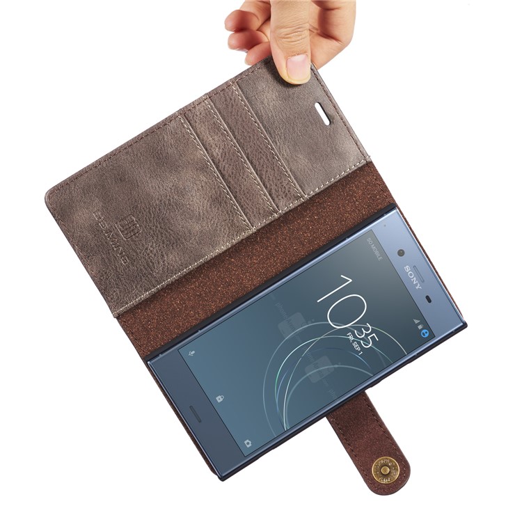 DG.MING Detachable 2-in-1 Split Leather Wallet Cover + PC Back Case for Sony Xperia XZ1 - Grey-16