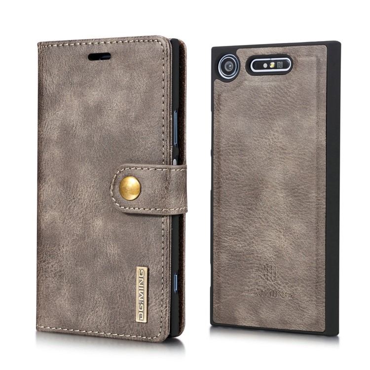 DG.MING Detachable 2-in-1 Split Leather Wallet Cover + PC Back Case for Sony Xperia XZ1 - Grey-17