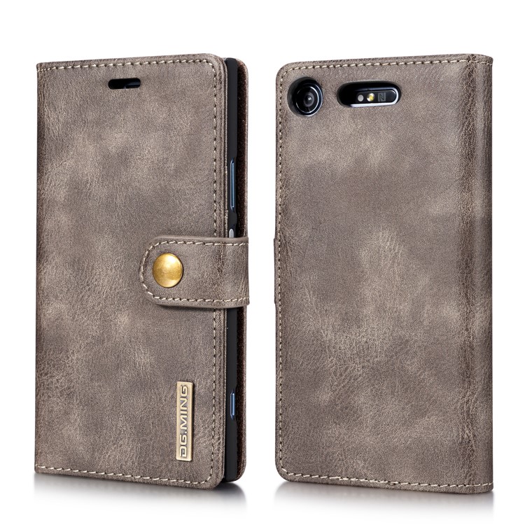 DG.MING Detachable 2-in-1 Split Leather Wallet Cover + PC Back Case for Sony Xperia XZ1 - Grey-2