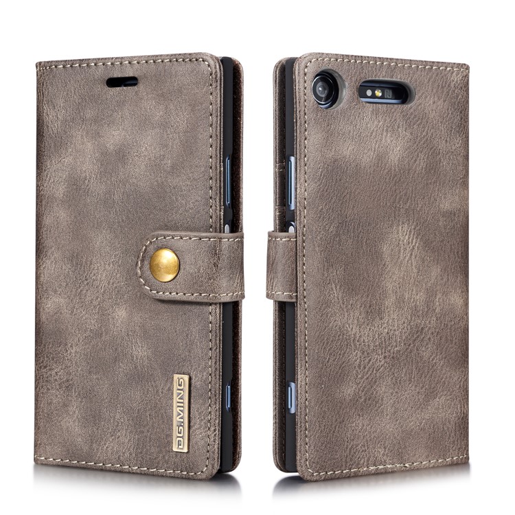 DG.MING Detachable 2-in-1 Split Leather Wallet Cover + PC Back Case for Sony Xperia XZ1 - Grey-3