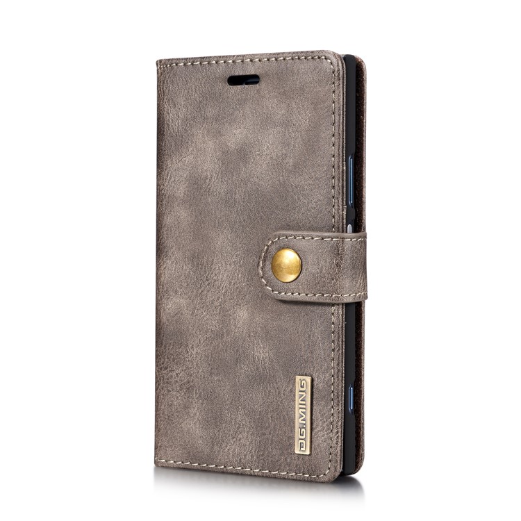 DG.MING Detachable 2-in-1 Split Leather Wallet Cover + PC Back Case for Sony Xperia XZ1 - Grey-4