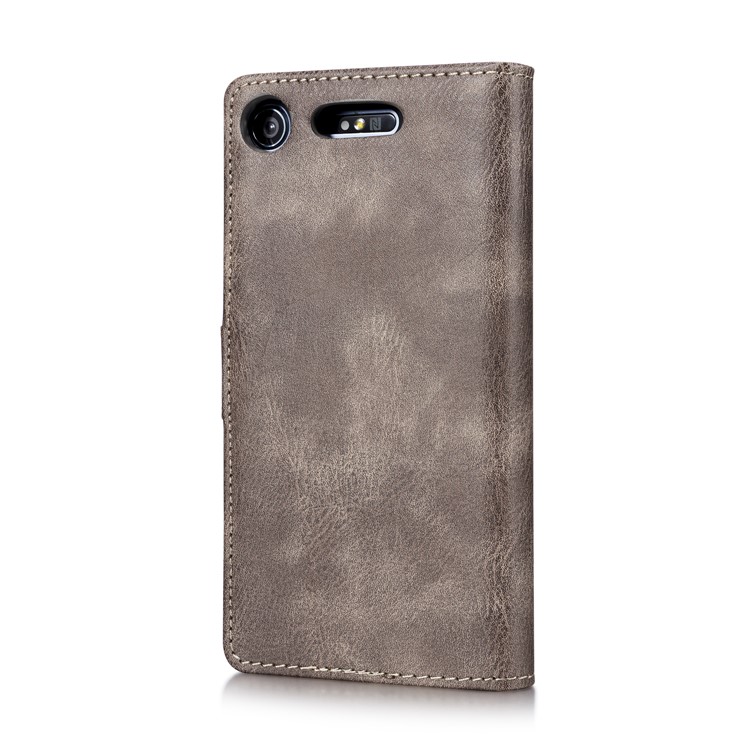 DG.MING Detachable 2-in-1 Split Leather Wallet Cover + PC Back Case for Sony Xperia XZ1 - Grey-5