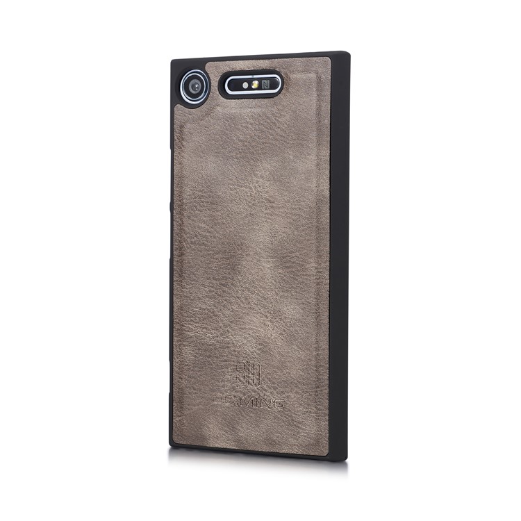 DG.MING Detachable 2-in-1 Split Leather Wallet Cover + PC Back Case for Sony Xperia XZ1 - Grey-6